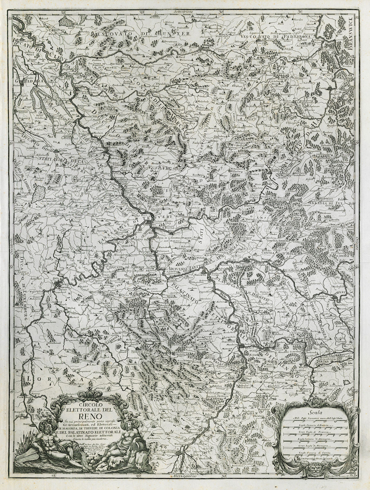 Circolo Elettorale del Reno. Electoral Rhenish Circle. Rhineland. ROSSI 1686 map